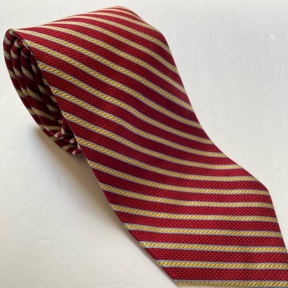 Talbots men’s Pinstriped tie Red Gold w/Light blue - Picture 9 of 9